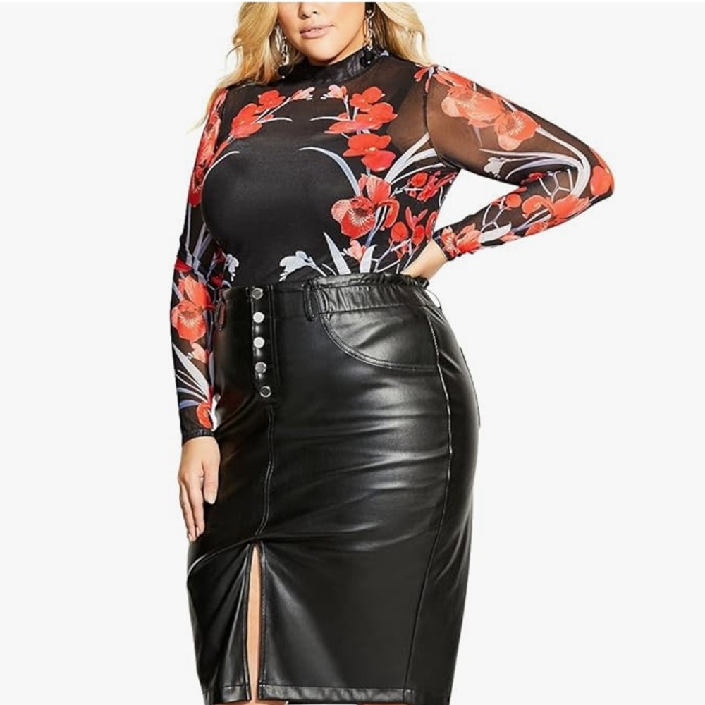 City Chic Women's Plus Size Sheer Fitted Bodysuit w/ Long Sleeve